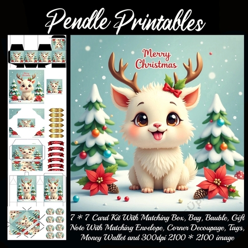 Merry Christmas Cute Deer (2).  9 Piece 7x7 Complete Kit