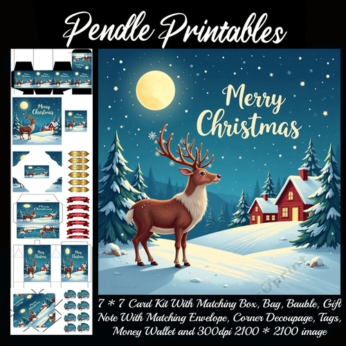 Merry Christmas Night Stag Scene  9 Piece 7x7 Complete Kit