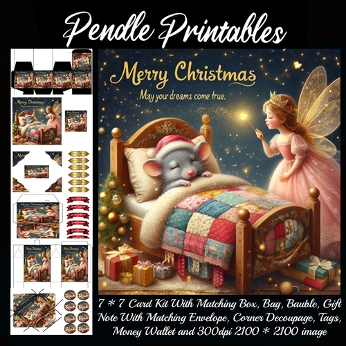 Merry Christmas May Your Dreams Come True. Sleeping Mouse (1).  9 Piece 7x7 Complete Kit