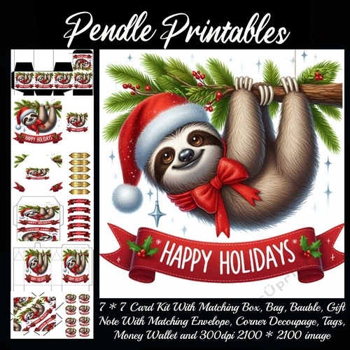 Happy Holidays Cute Sloth.  9 Piece 7x7 Complete Kit