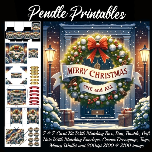 Merry Christmas One And All. Door Wreath.  9 Piece 7x7 Complete Kit