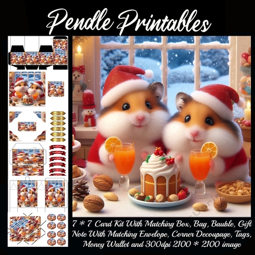 Hammie Hamsters Happy Christmas Holidays.  9 Piece 7x7 Complete Kit