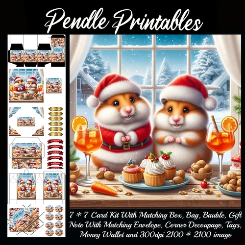 Hammie Hamsters Happy Christmas Holidays (2).  9 Piece 7x7 Complete Kit