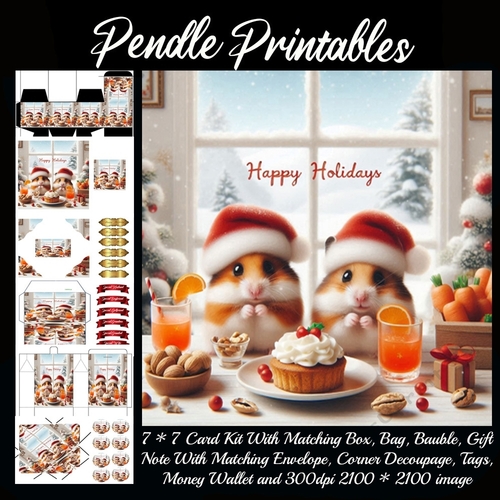 Hammie Hamsters Happy Christmas Holidays (3).  9 Piece 7x7 Complete Kit