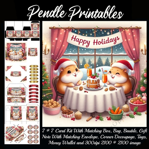 Hammie Hamsters Happy Christmas Holidays (4).  9 Piece 7x7 Complete Kit