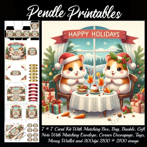 Hammie Hamsters Happy Christmas Holidays (5).  9 Piece 7x7 Complete Kit