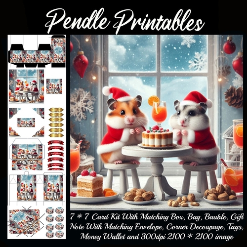 Hammie Hamsters Happy Christmas Holidays (6).  9 Piece 7x7 Complete Kit