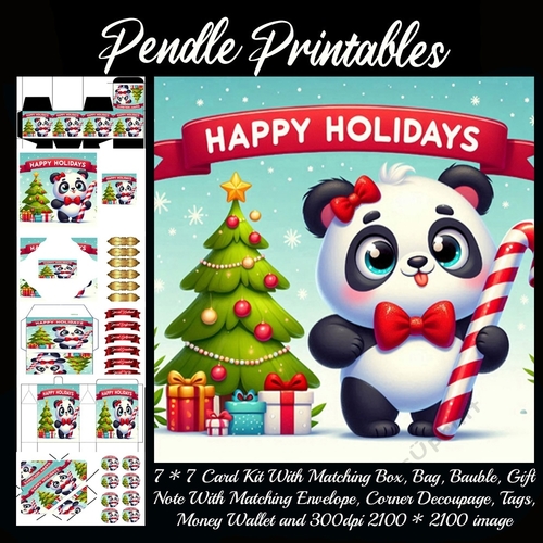 Happy Holidays Cute Christmas Panda.  9 Piece 7x7 Complete Kit