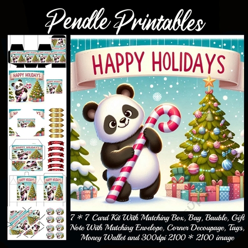 Happy Holidays Cute Christmas Panda (2).  9 Piece 7x7 Complete Kit