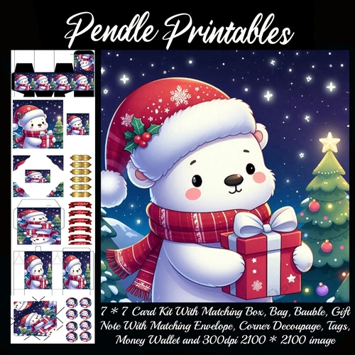 The Christmas Polar Bear (2). 9 Piece 7x7 Complete Kit