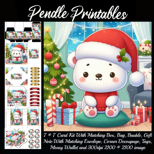 The Christmas Polar Bear (4). 9 Piece 7x7 Complete Kit