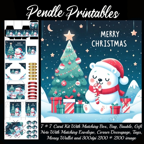 The Merry Christmas Polar Bear (2). 9 Piece 7x7 Complete Kit