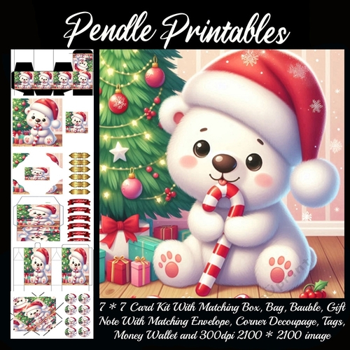 The Cute Christmas Polar Bear (3).  9 Piece 7x7 Complete Kit