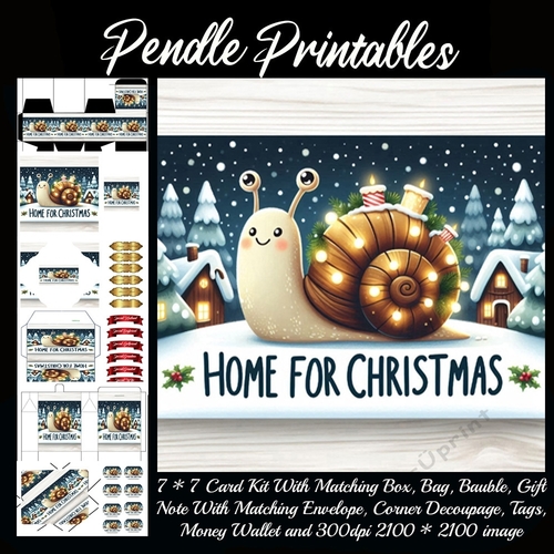 Home For Christmas Cute Snail (1).  9 Piece 7x7 Complete Kit