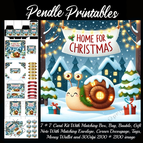 Home For Christmas Cute Snail (2).  9 Piece 7x7 Complete Kit