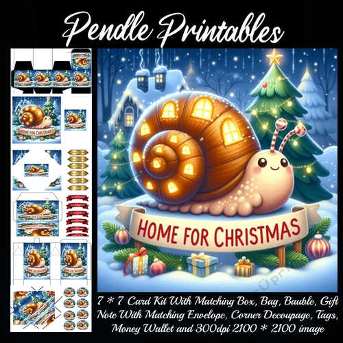 Home For Christmas Cute Snail (3).  9 Piece 7x7 Complete Kit