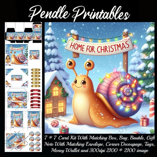 Home For Christmas Cute Snail (4).  9 Piece 7x7 Complete Kit