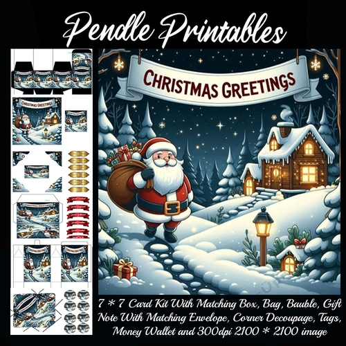 Christmas Greetings Santas Village Visit.  9 Piece 7x7 Complete Kit