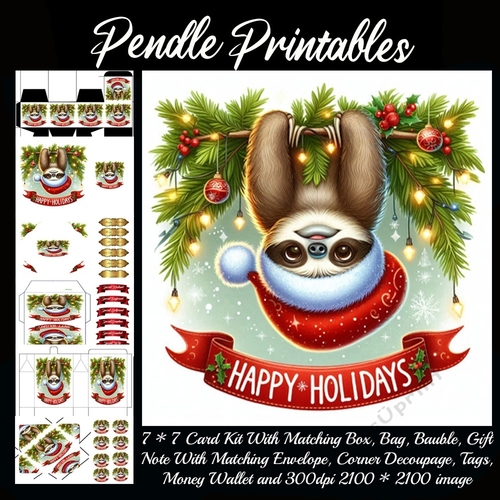 Happy Holidays Cute Christmas Sloth.  9 Piece 7x7 Complete Kit