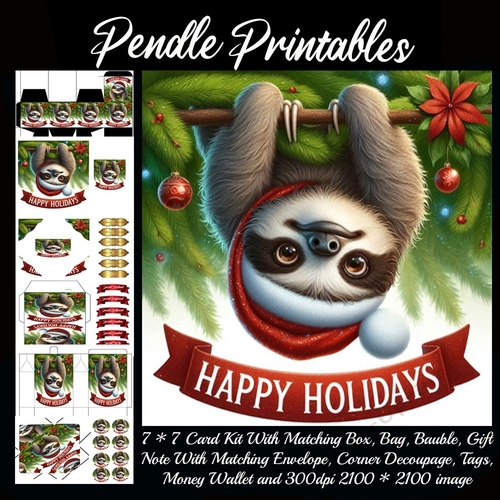 Happy Holidays Cute Christmas Sloth.  9 Piece 7x7 Complete Kit
