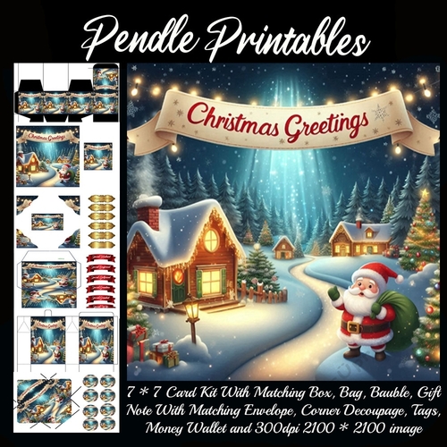 Christmas Greetings Santas Village Visit (3).  9 Piece 7x7 Complete Kit