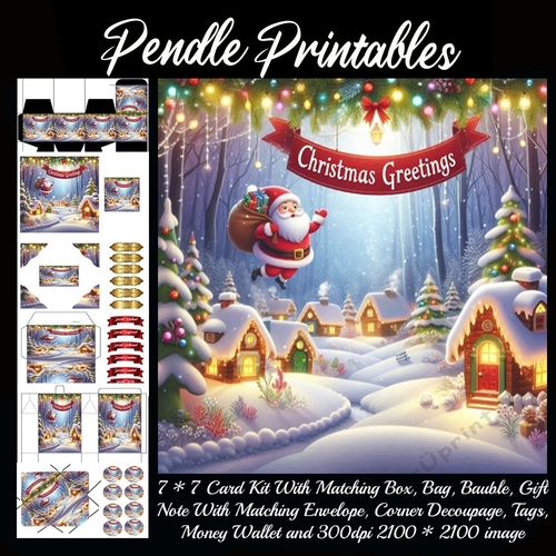Christmas Greetings Santas Village Visit (4).  9 Piece 7x7 Complete Kit