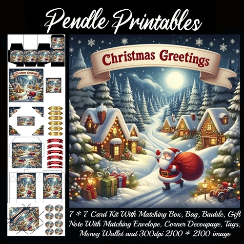 Christmas Greetings Santas Village Visit (5).  9 Piece 7x7 Complete Kit