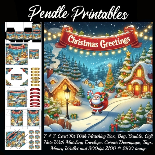 Christmas Greetings Santas Village Visit (6).  9 Piece 7x7 Complete Kit