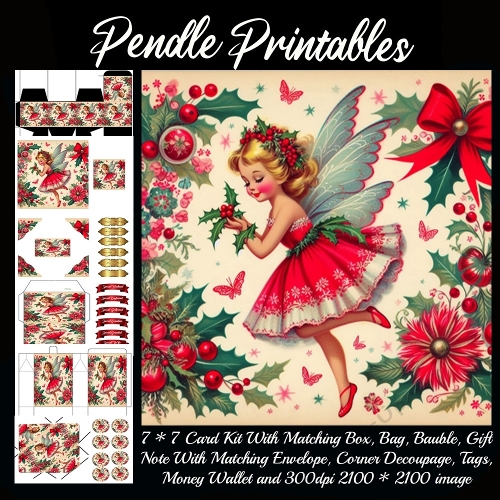 Cute Christmas Fairy with Holly Wings 9 Piece 7x7 Complete Kit