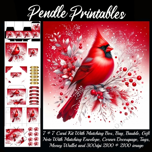 Festive Cardinal with Winter Berries 9 Piece 7x7 Complete Kit