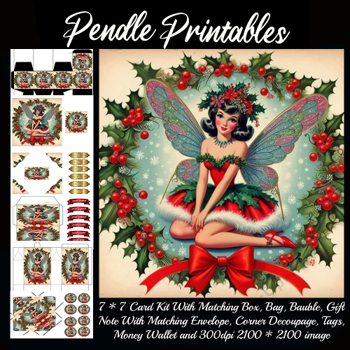 Merry & Bright Christmas Pin-Up Pixie 9 Piece 7x7 Complete Kit