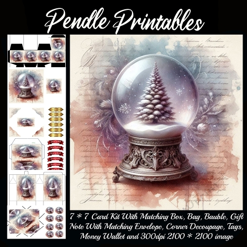 Twinkling Christmas Tree in a Magic Snow Globe 9 Piece 7x7 Complete Kit