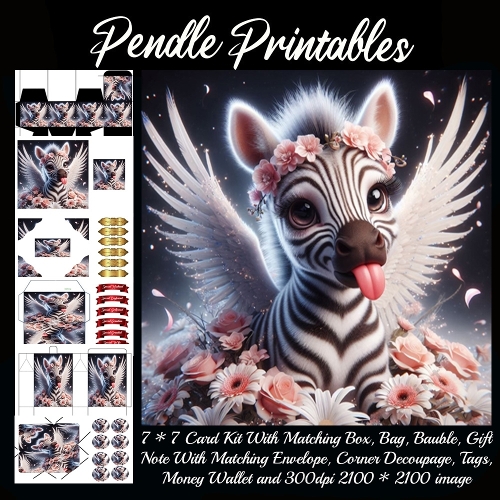 Silly Angel Zebra in a Flower Fantasy 9 Piece 7x7 Complete Kit