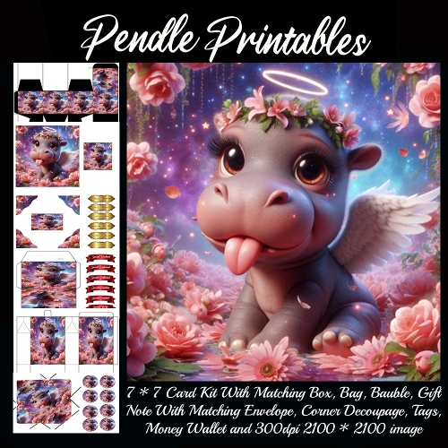 Heavenly Hippo of Flowerland Fun 9 Piece 7x7 Complete Kit