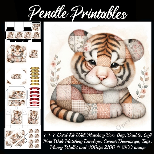 Patchwork Tiger of Snuggly Cuteness 9 Piece 7x7 Complete Kit
