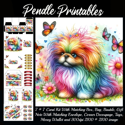 Rainbow Puff Pup in a Butterfly Garden 9 Piece 7x7 Complete Kit