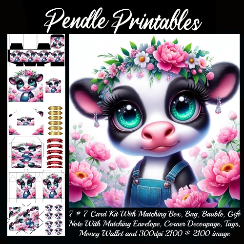 Blossom Baby Cow with Sparkling Emerald Eyes 9 Piece 7x7 Complete Kit