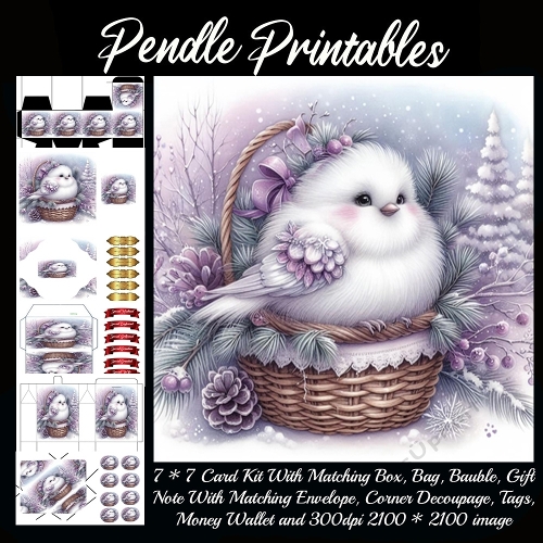 Winter Snugglebird in a Frosty Basket 9 Piece 7x7 Complete Kit