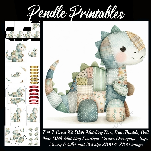 Patchwork Snuggle-Saurus in Soft Pastels 9 Piece 7x7 Complete Kit