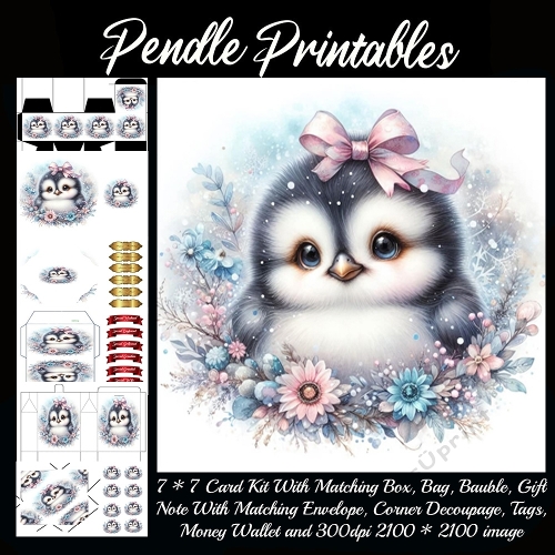 Frosty Little Penguin Princess with Winter Blooms 9 Piece 7x7 Complete Kit