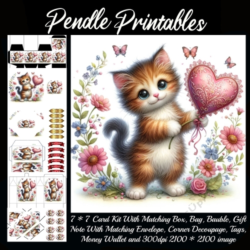 Blossom Sweetheart Kitty Holding Valentine Love 9 Piece 7x7 Complete Kit