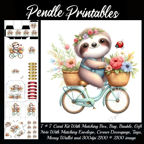 Happy Floral Sloth Riding Through Spring 9 Piece 7x7 Complete Kit