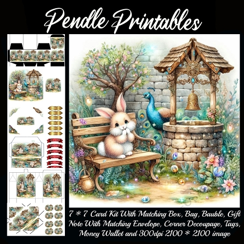 Enchanted Bunny at the Wishing Well Garden 9 Piece 7x7 Complete Kit