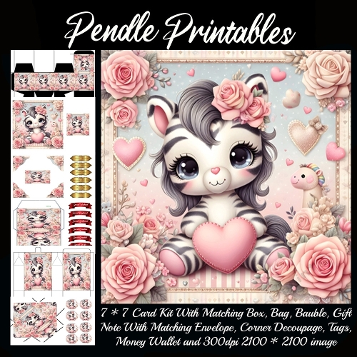 Sweet Valentine Zebra with Heart & Roses 9 Piece 7x7 Complete Kit