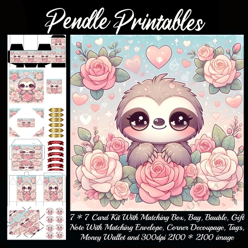 Rosy Love Sloth 9 Piece 7x7 Complete Kit