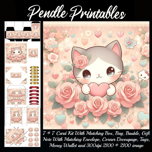 Rosy Heart Kitten 9 Piece 7x7 Complete Kit