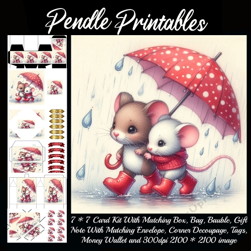 Rainy Day Mouse Friends . 9 Piece 7x7 Complete Kit