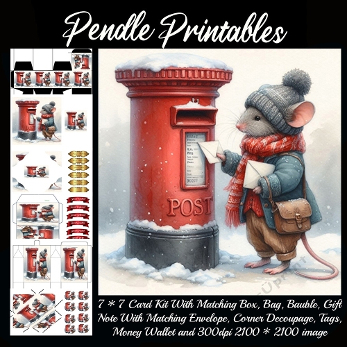A cozy little mouse mails letters on a snowy winter day. 9 Piece 7x7 Complete Kit