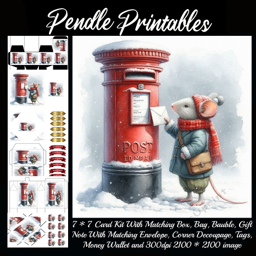 A cozy winter mouse mails a letter with heartfelt snowy cheer. 9 Piece 7x7 Complete Kit
