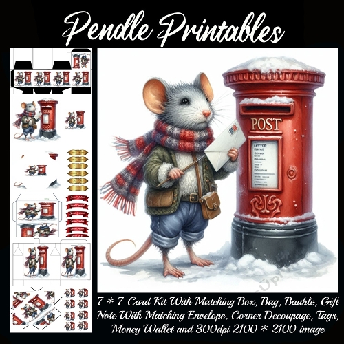 A cozy winter mouse mails a letter with hopeful, heartwarming excitement. 9 Piece 7x7 Complete Kit